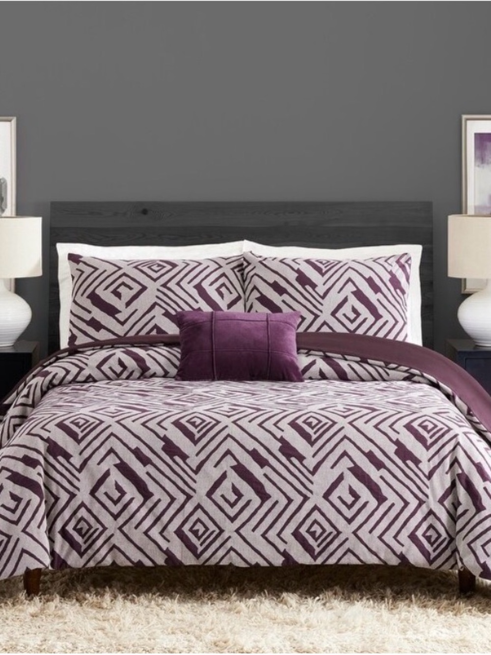 Ayesha Curry Plum Geometric duvet Set - Home Bedding